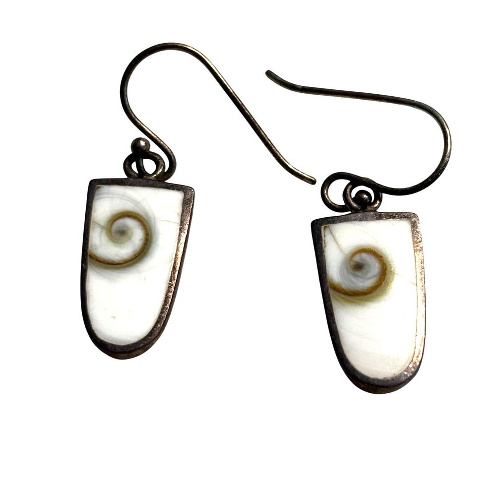 925 Sterling Silver Pierced Earrings dangle & drop white Shiva shell wire hooks
